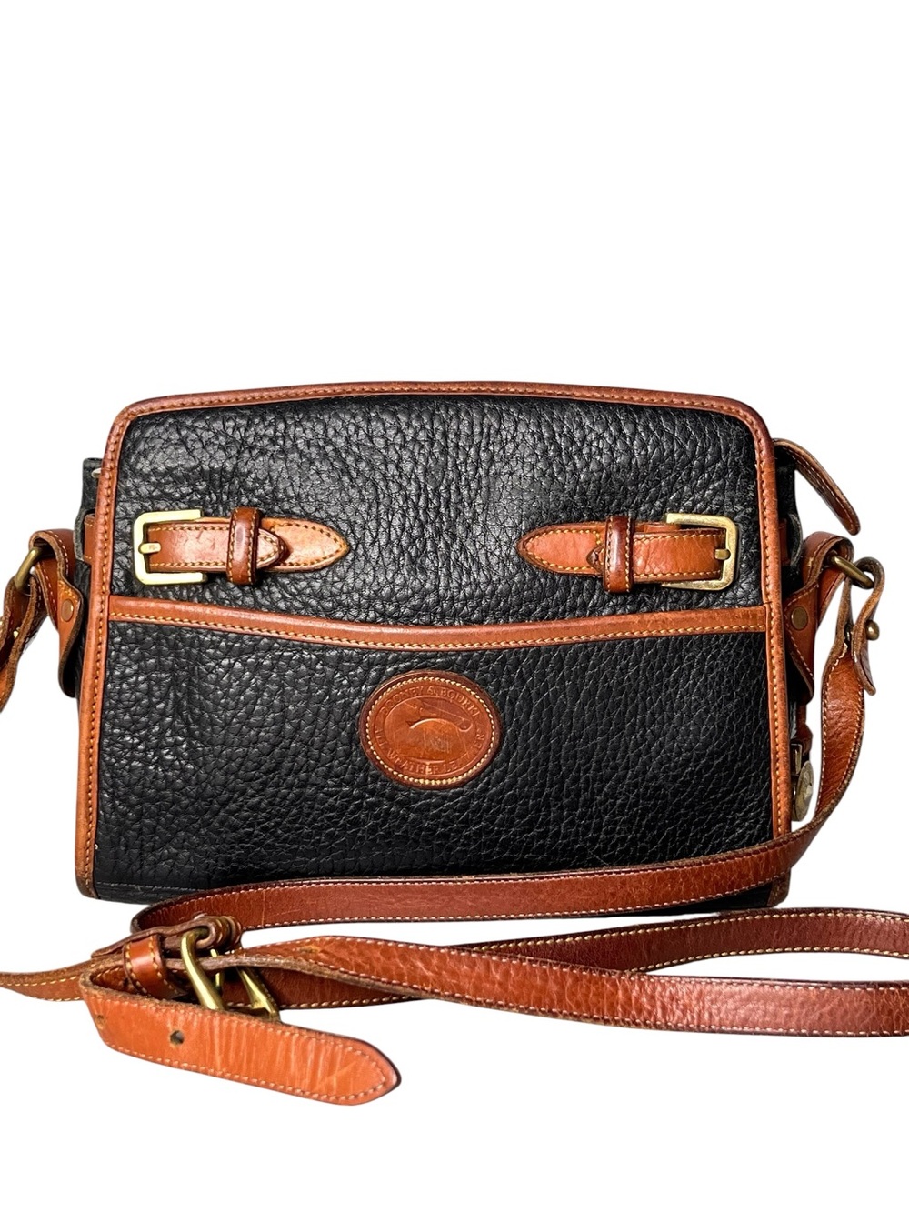 Vintage Dooney & Bourke AWL Black British Tan Leather Crossbody Shoulder Bag
